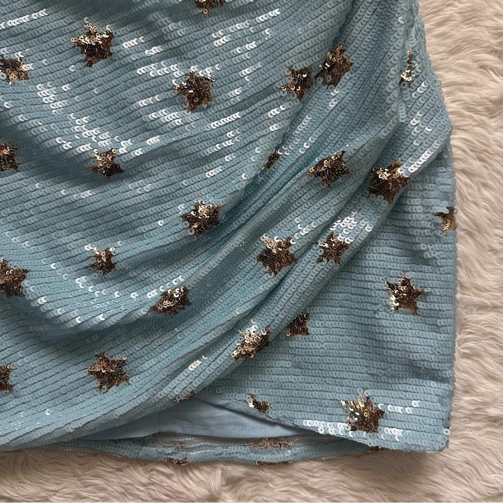 Superdown Dress Dina Mini Sequins Light Blue Star Embellished S NWT New - Picture 7 of 13